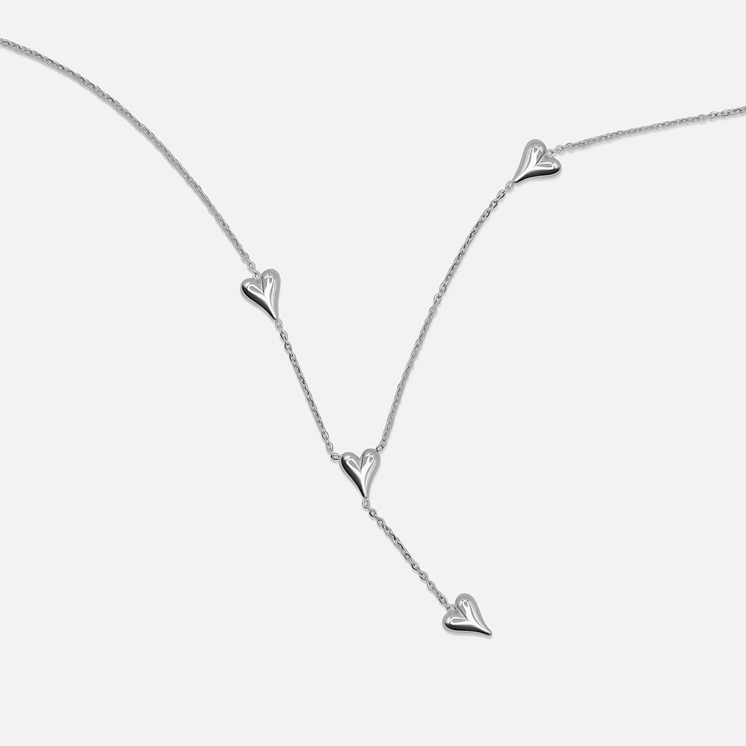 Love Heart Drop Necklace - Silver
