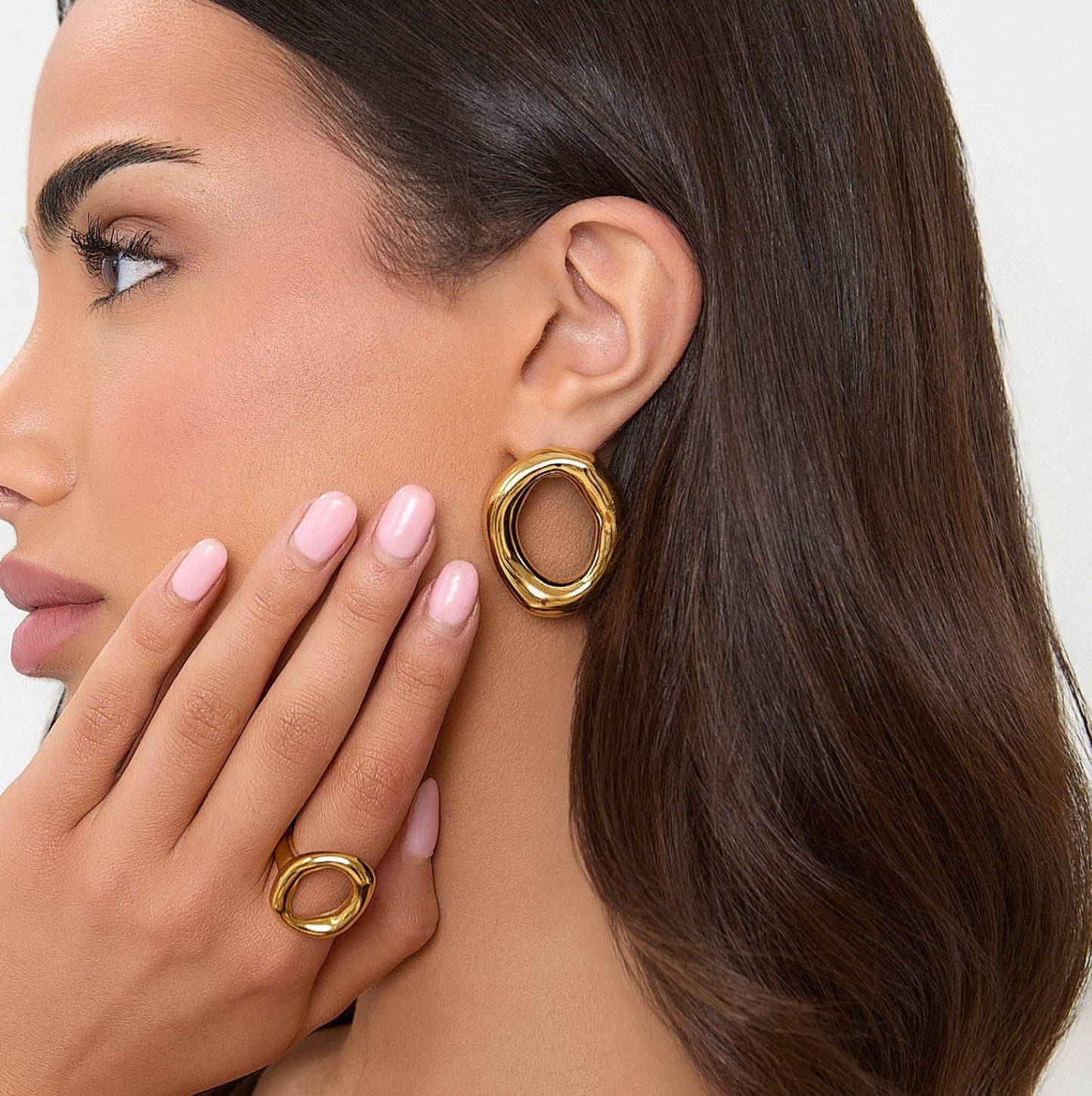 Gold Open Oval Earrings