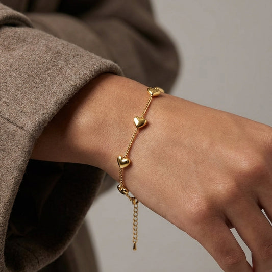 Mini Heart Chain Bracelet - Gold