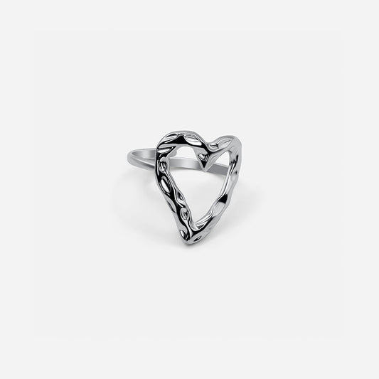 Adjustable Textured Heart Ring