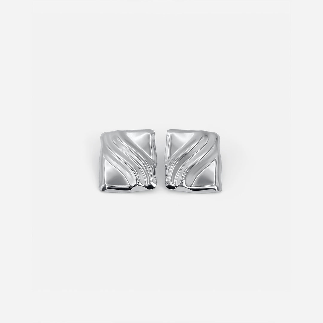 Textured Cube Earrings Silver