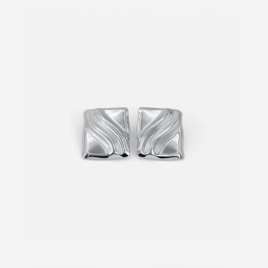 Textured Cube Earrings Silver