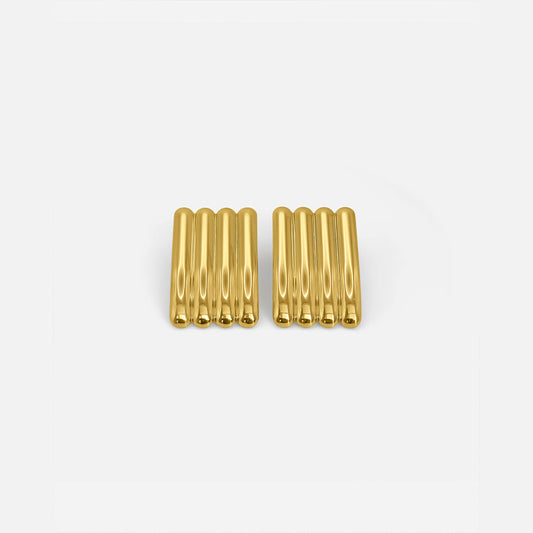 Long Ribbed Earrings Gold