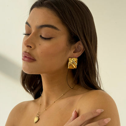 Textured Cube Earrings Gold