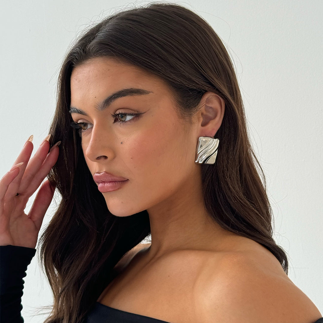 Textured Cube Earrings Silver