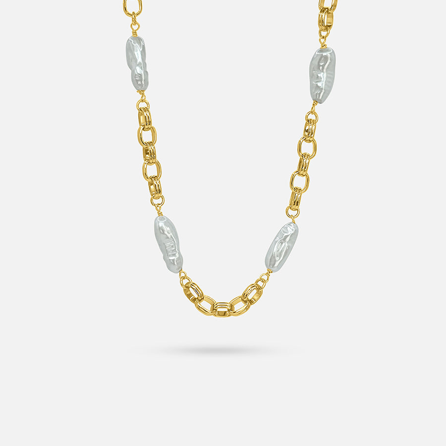 Gold Ireegular Pearl Necklace