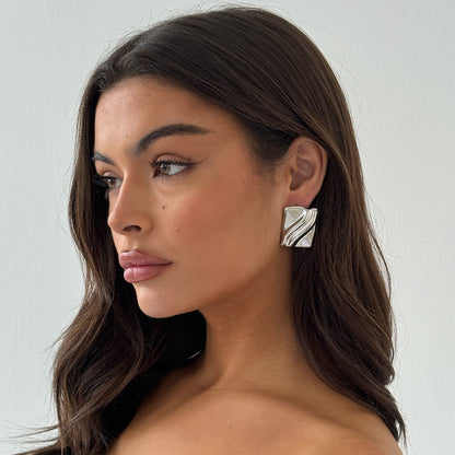 Textured Cube Earrings Silver