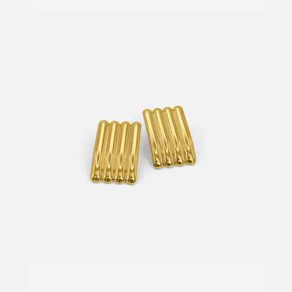 Long Ribbed Earrings Gold