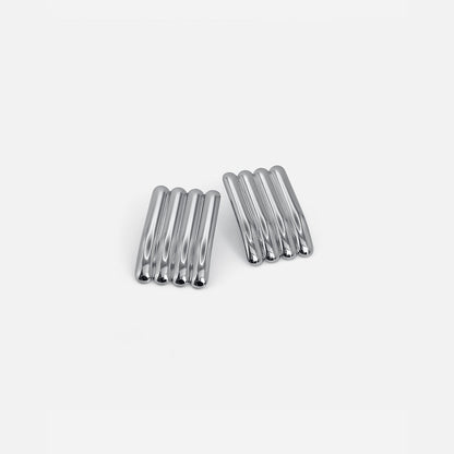 Long Ribbed Earrings Silver