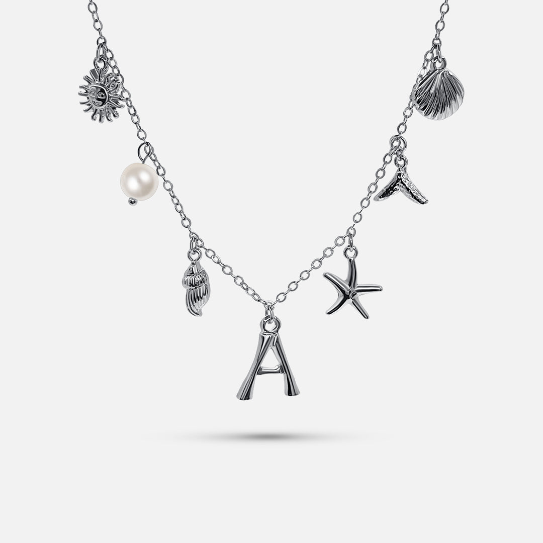 Silver Ocean Letter Necklace