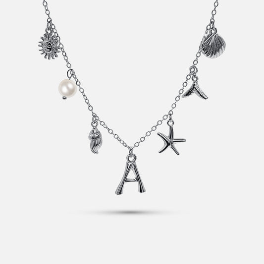Silver Ocean Letter Necklace