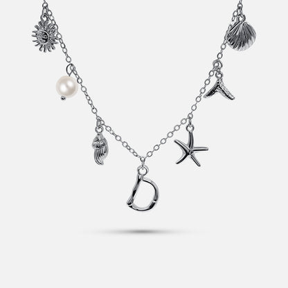 Silver Ocean Letter Necklace