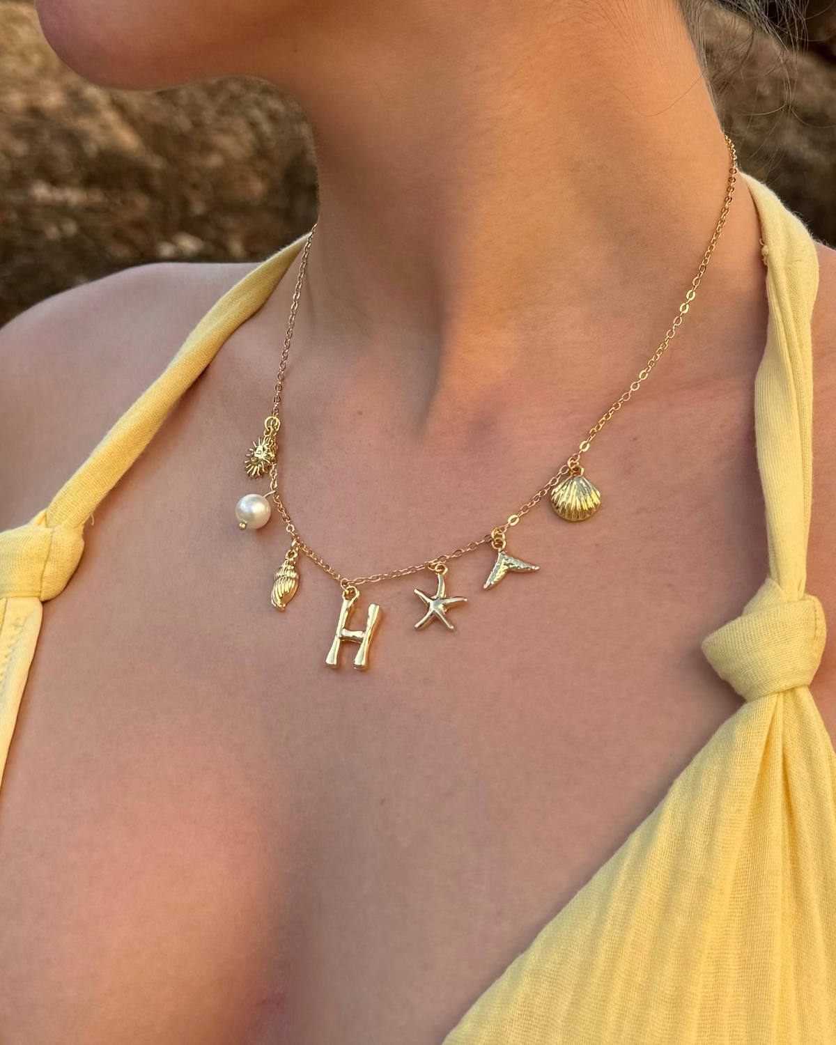 Gold Ocean Letter Necklace