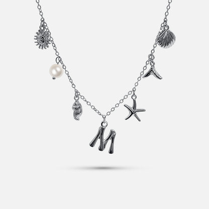 Silver Ocean Letter Necklace