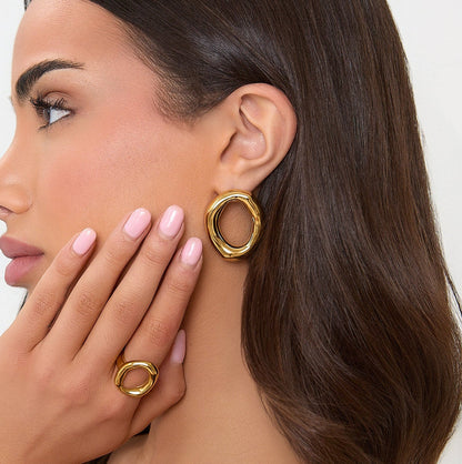 Gold Open Oval Earrings
