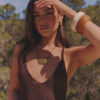 Cord Pebble Necklace - Gold