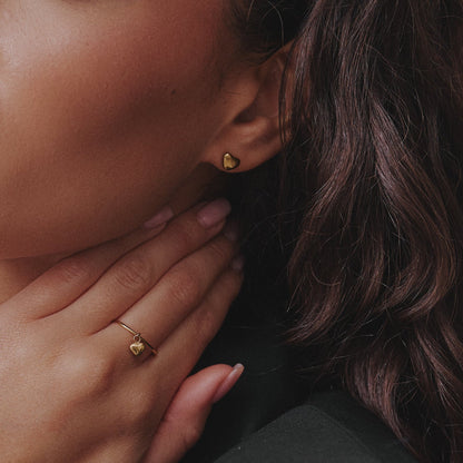 Mini Heart Stud Earrings - Gold
