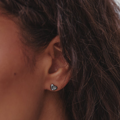 Mini Heart Stud Earrings - Silver