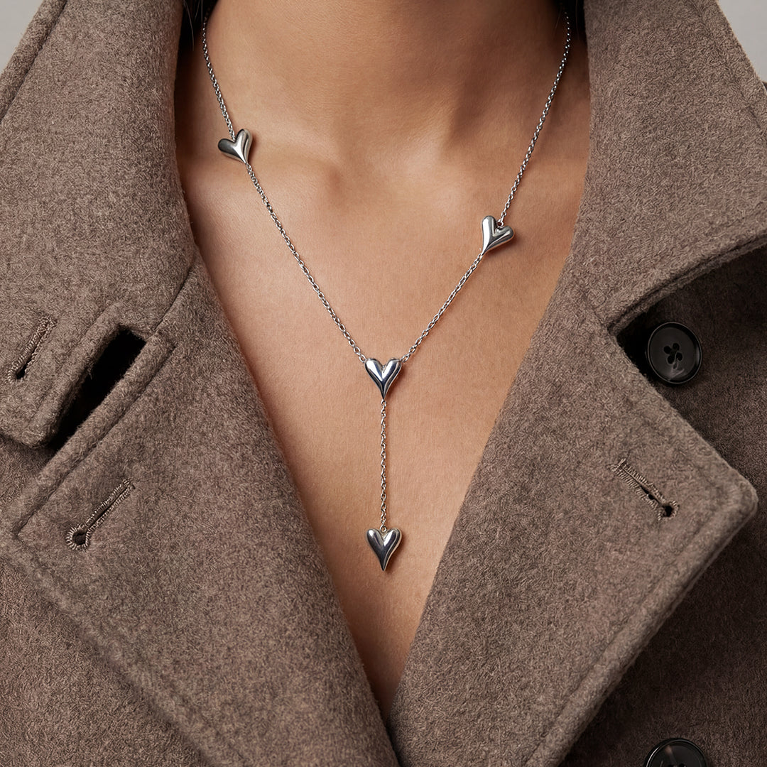 Love Heart Drop Necklace - Silver