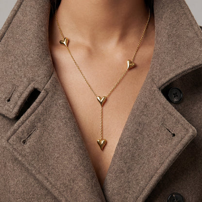 Love Heart Drop Necklace - Gold
