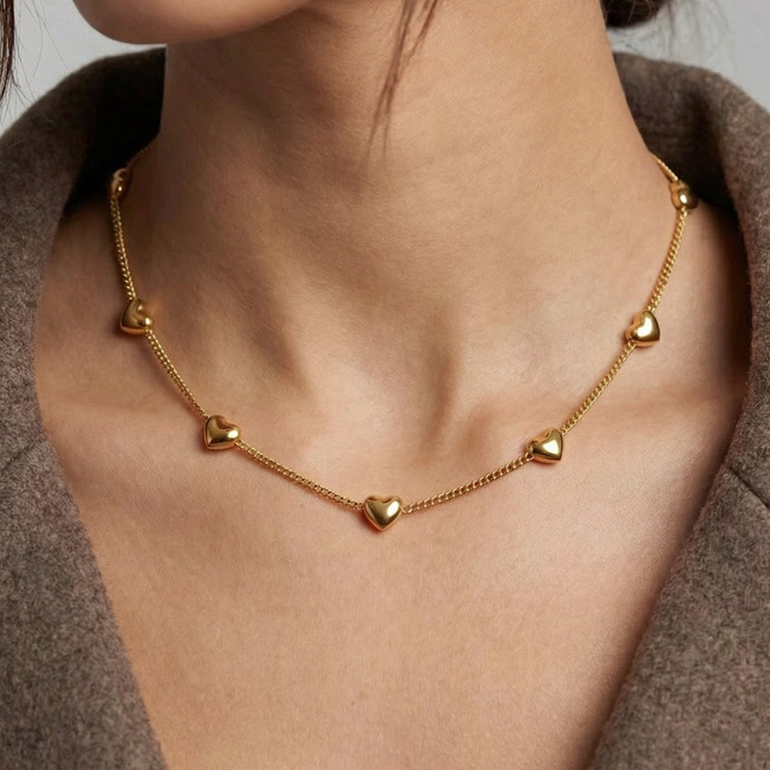 Mini Heart Chain Necklace - Gold